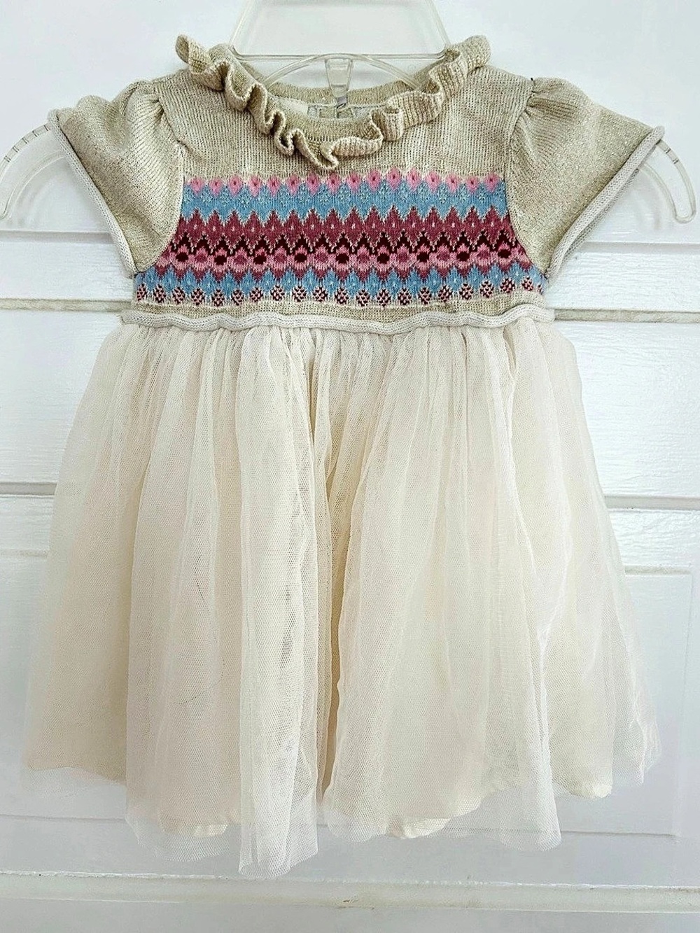 First Impressions Baby 12 Months Cream & Pink Dress